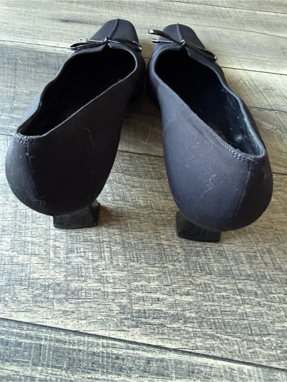 Vaneli Black Shoes Square-Toe Block Kitten Heels Short Pumps Bow Accent Size 11